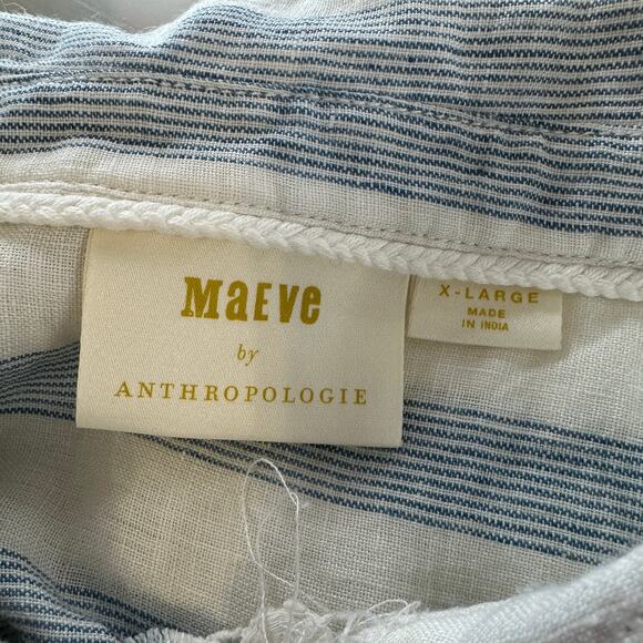 Maeve by Anthropologie Tops WMNS XL White Blue Striped Lace Trim Linen Blouse - Picture 6 of 8